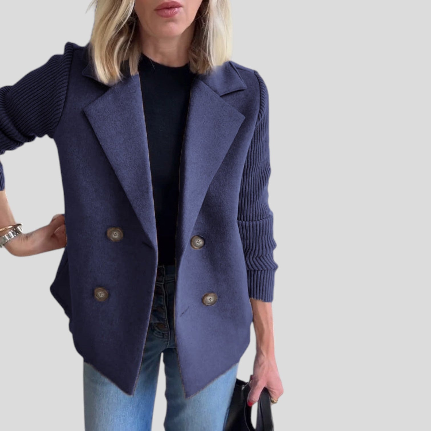 Elara™ | Chic Knit-Sleeve Blazer