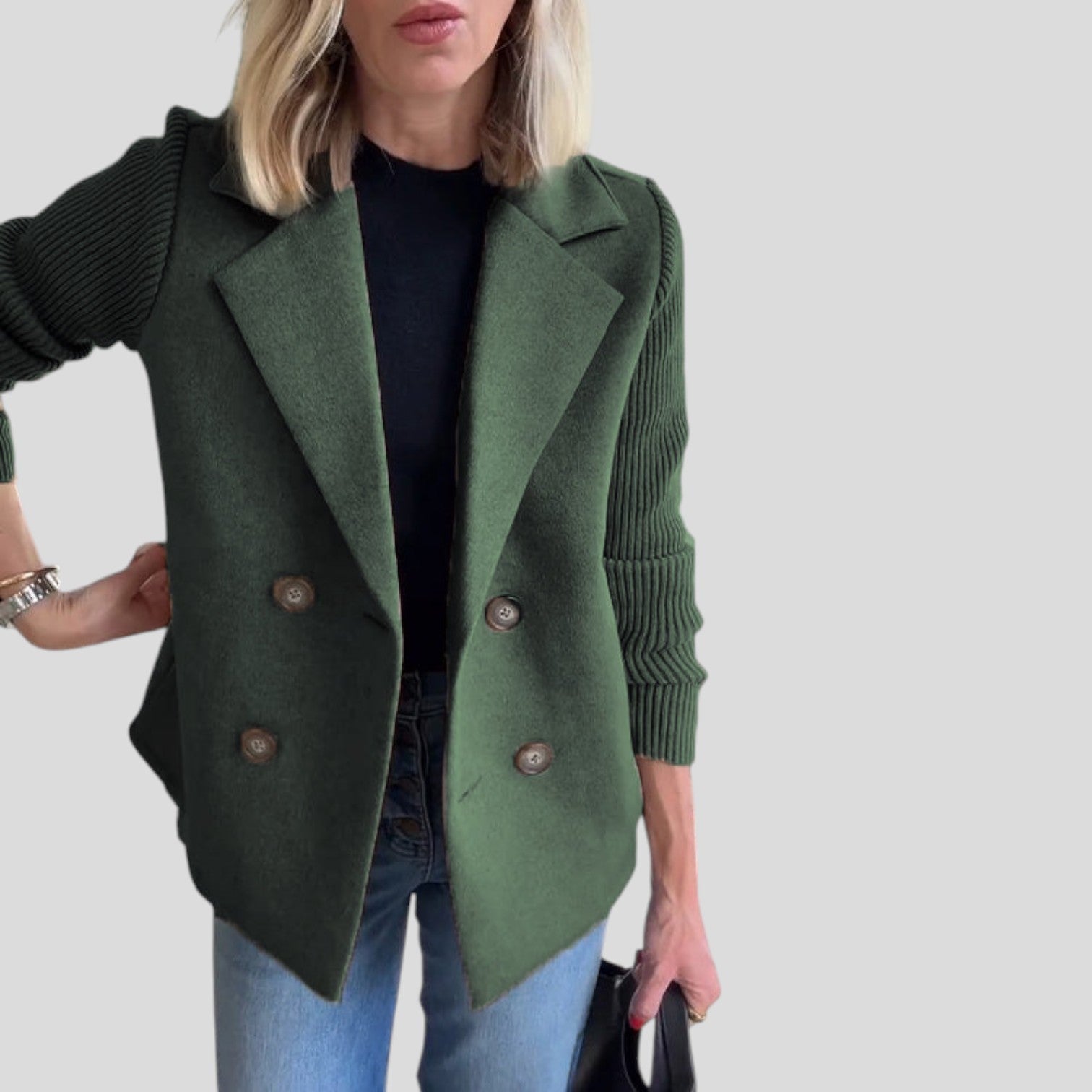Elara™ | Chic Knit-Sleeve Blazer