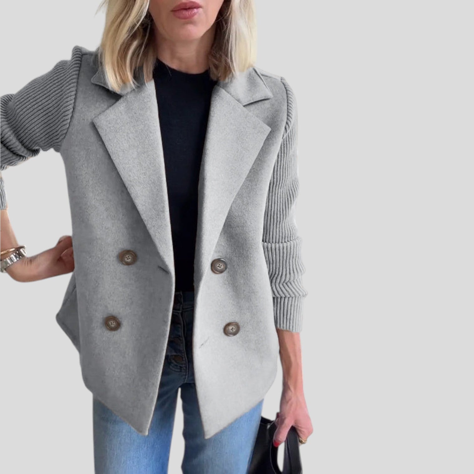 Elara™ | Chic Knit-Sleeve Blazer