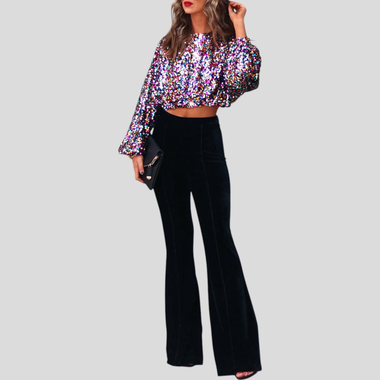 Nina™ | Street patchwork sequins o-neck tops