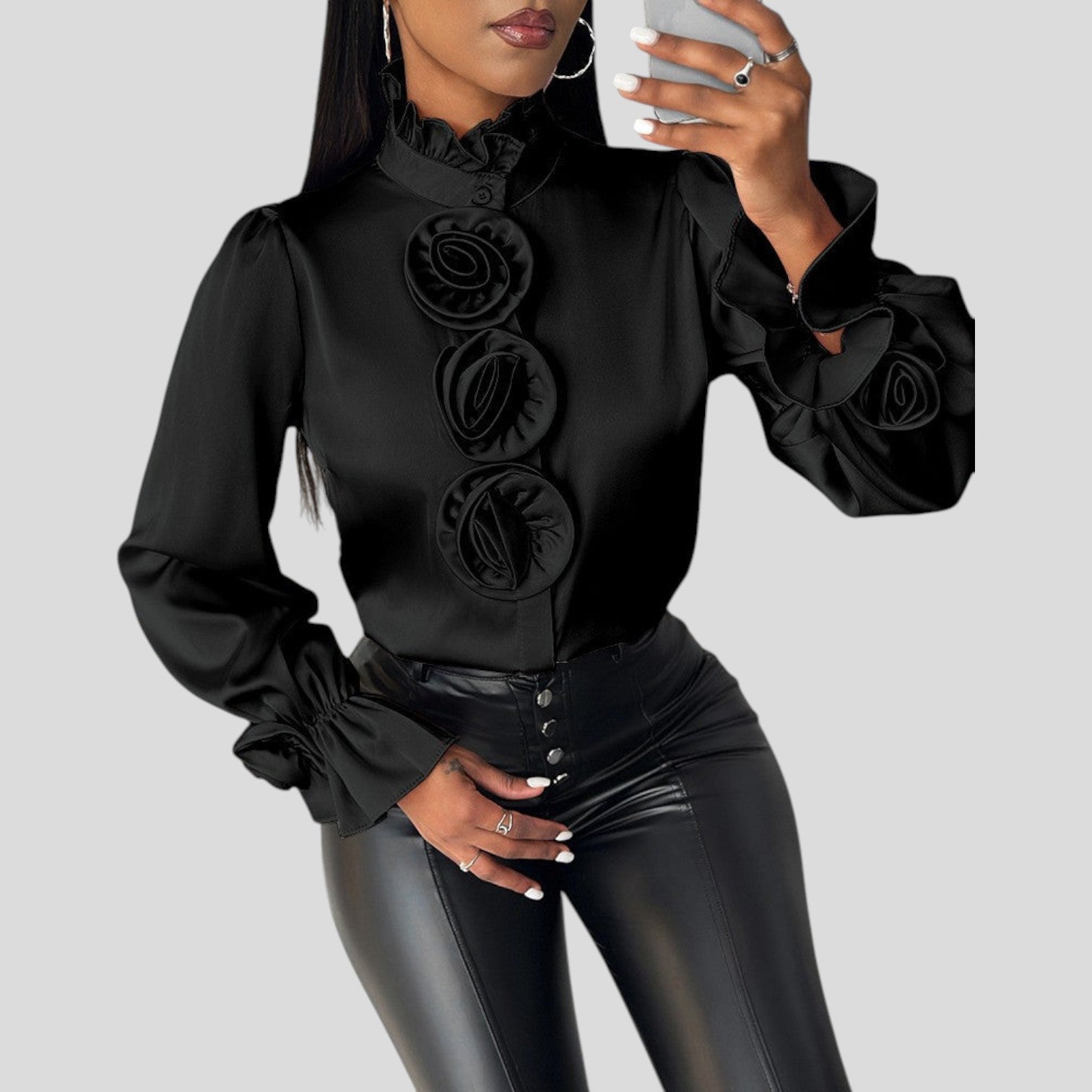Rhea™ | Rose Decorated Top with Flared Sleeves