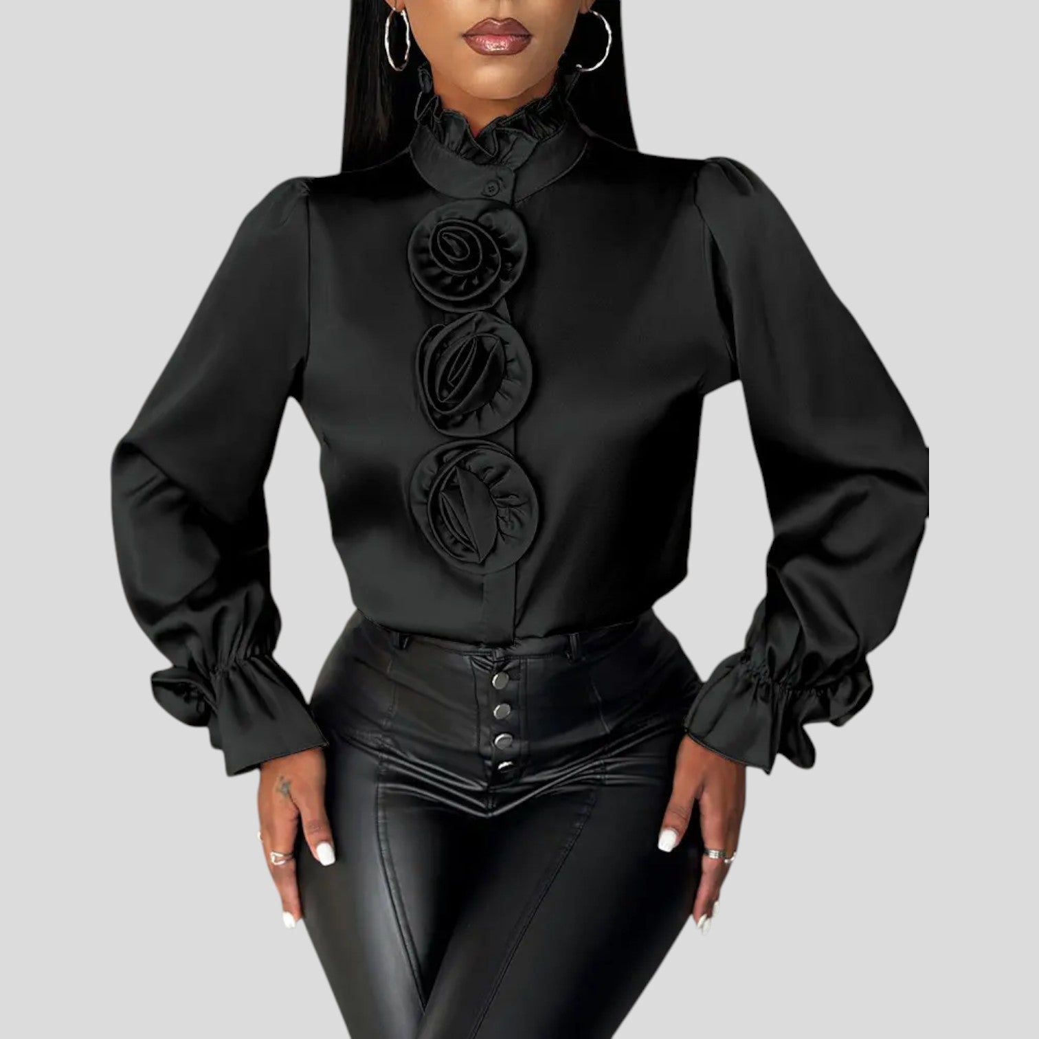 Rhea™ | Rose Decorated Top with Flared Sleeves