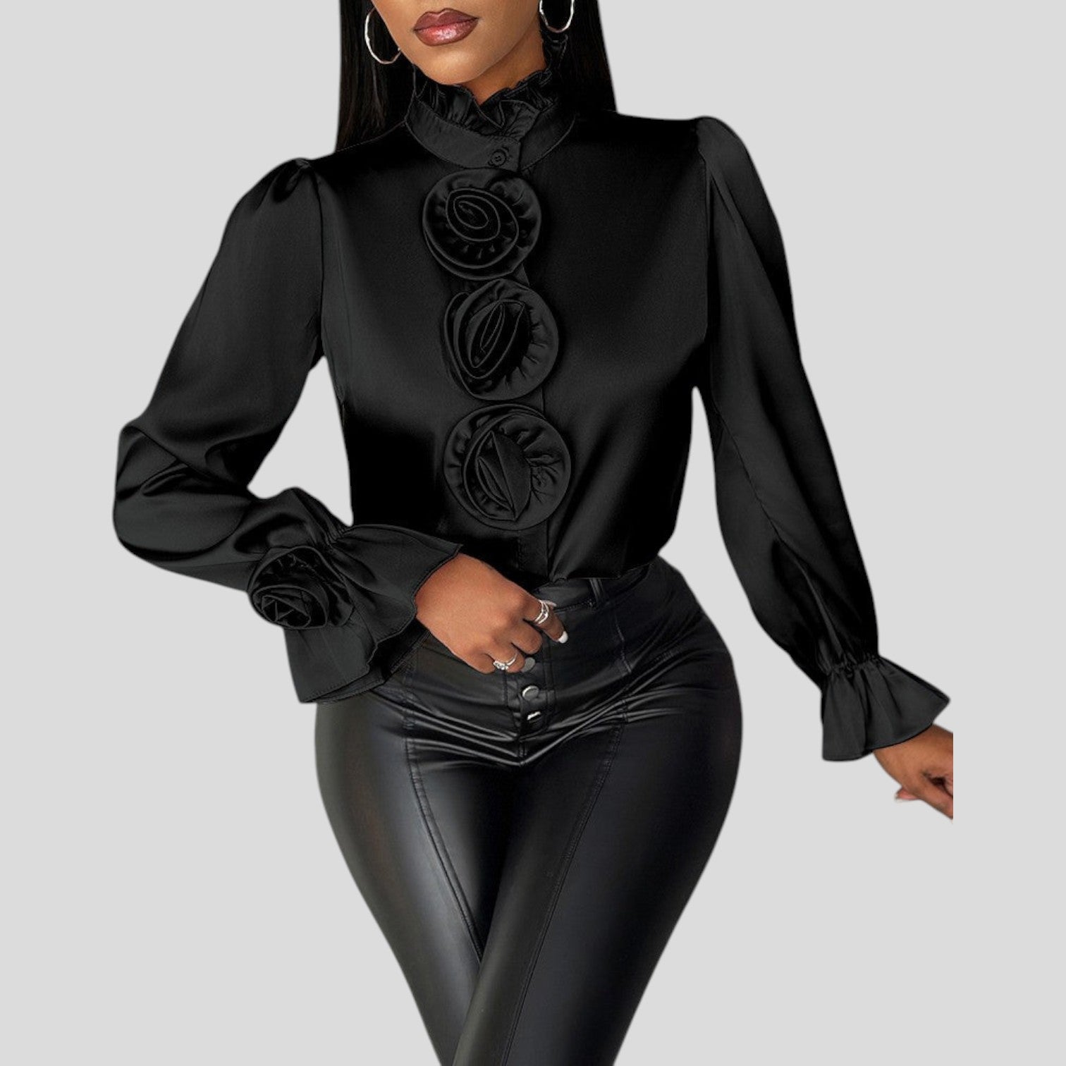 Rhea™ | Rose Decorated Top with Flared Sleeves