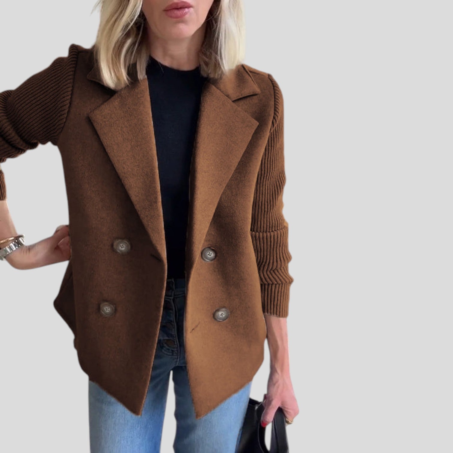 Elara™ | Chic Knit-Sleeve Blazer