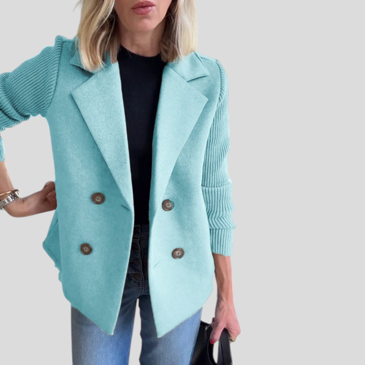 Elara™ | Chic Knit-Sleeve Blazer
