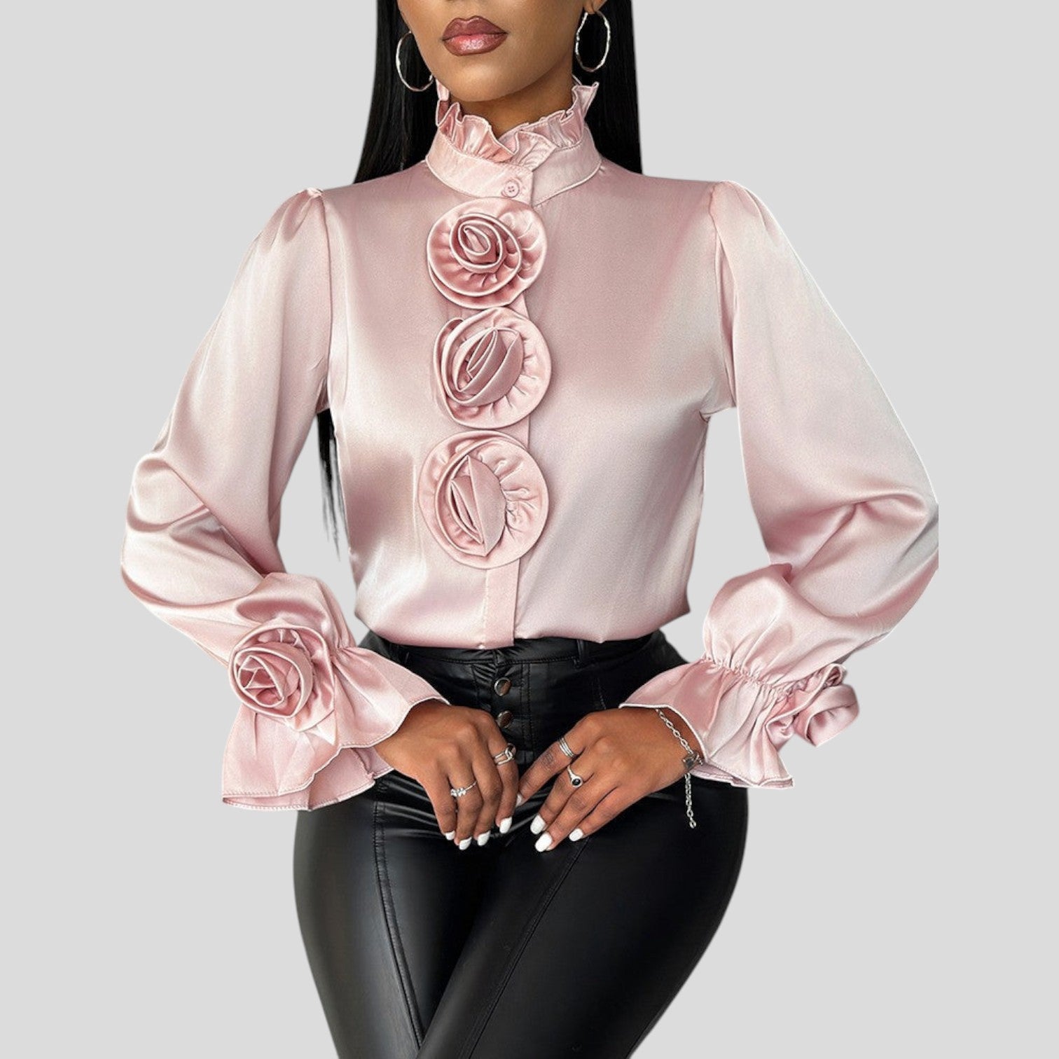 Rhea™ | Rose Decorated Top with Flared Sleeves