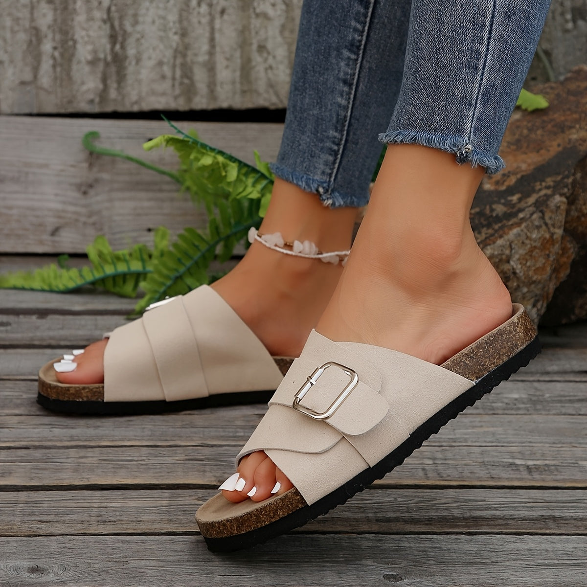 Alina™ | Comfort Beige Flat Sandals