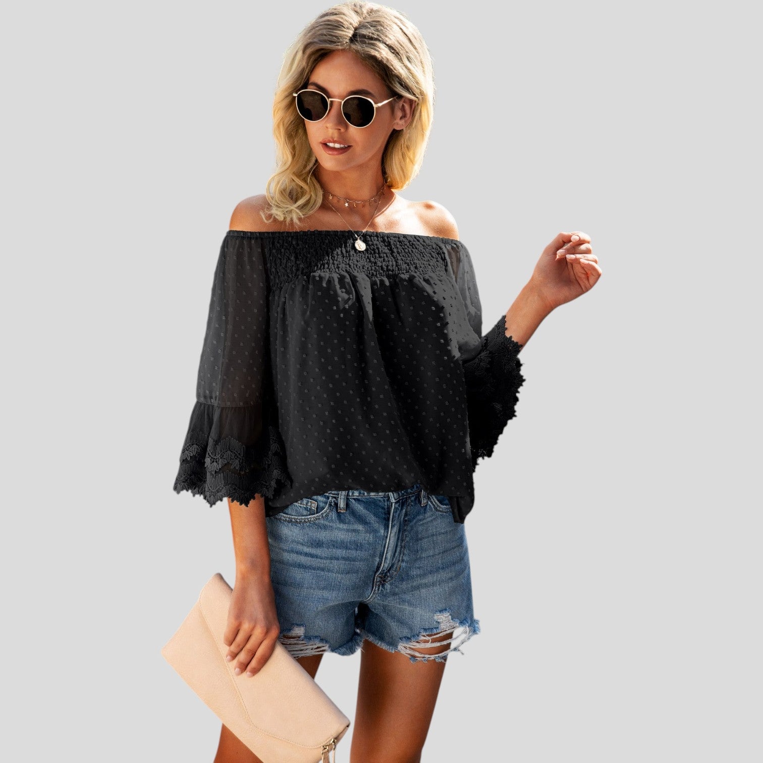 Giselle™ | Off-shoulder flares sleeve ruffle chiffon tops