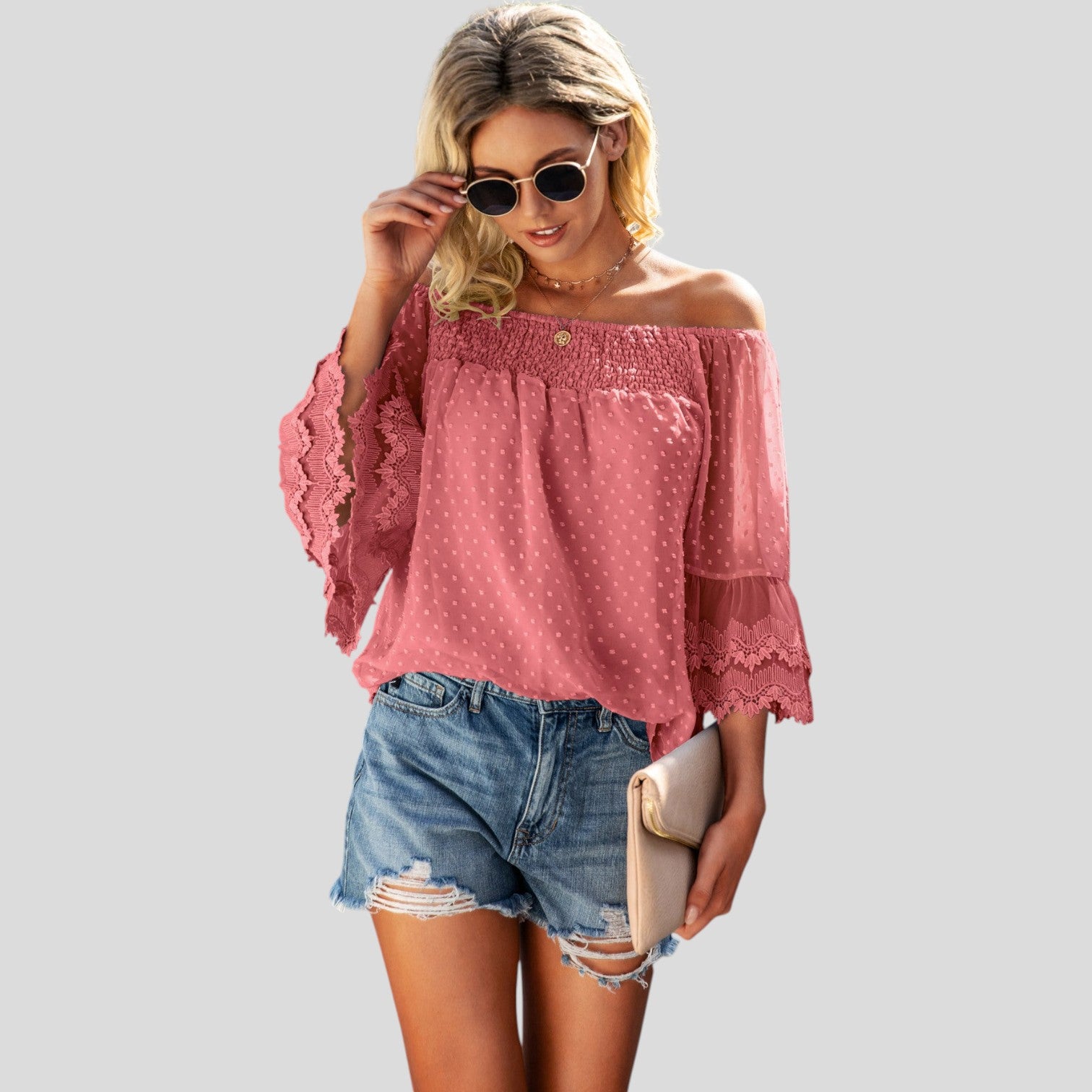 Giselle™ | Off-shoulder flares sleeve ruffle chiffon tops