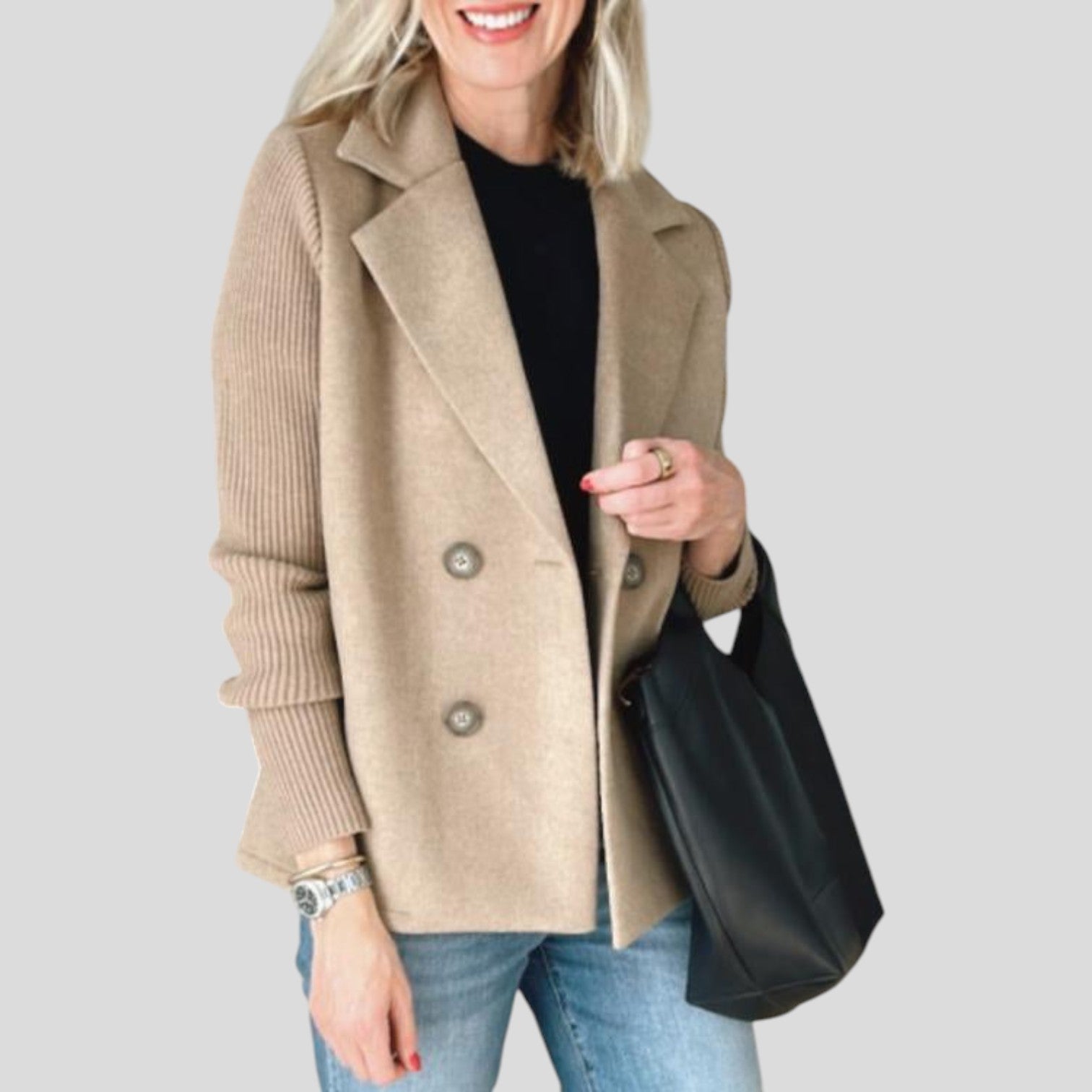 Elara™ | Chic Knit-Sleeve Blazer