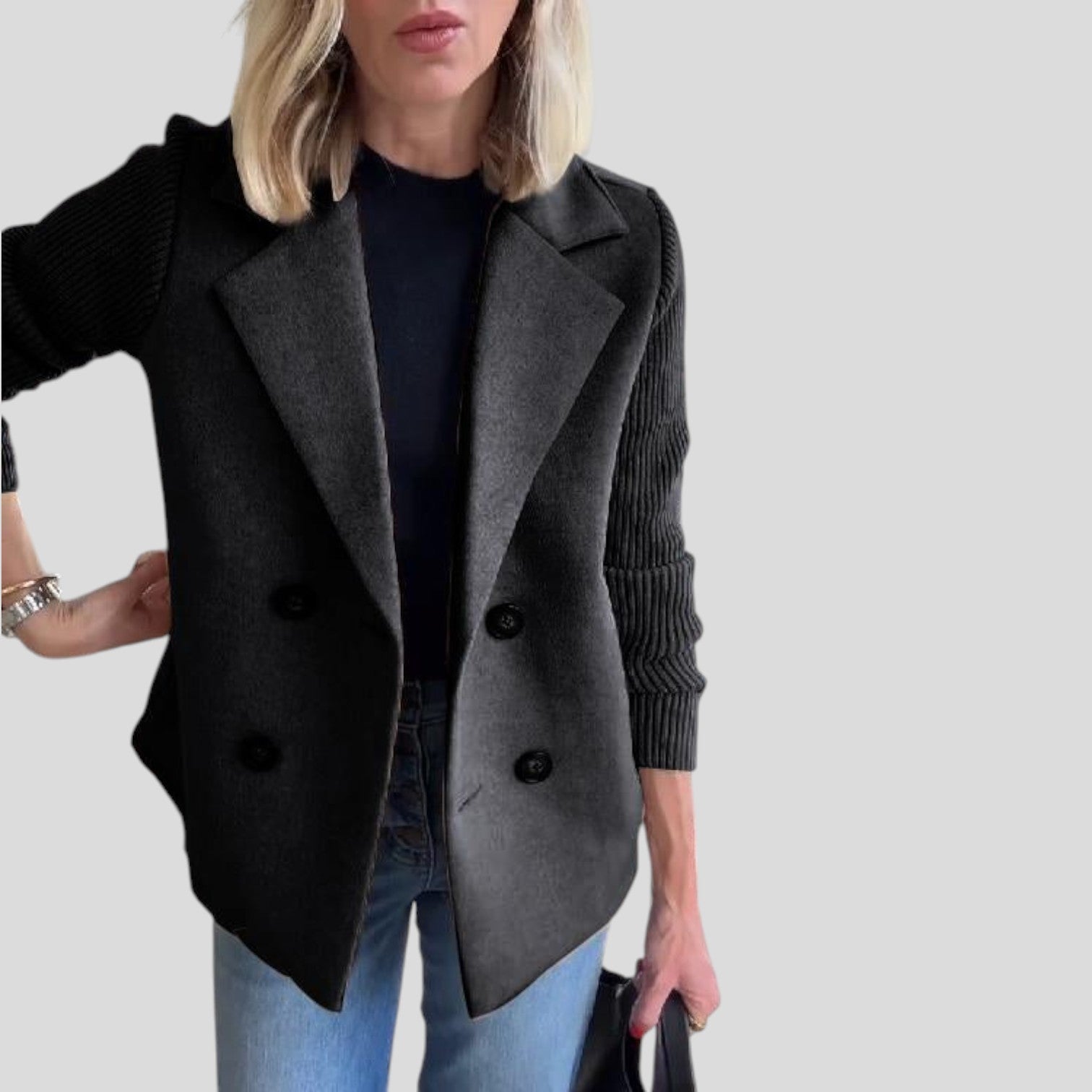 Elara™ | Chic Knit-Sleeve Blazer