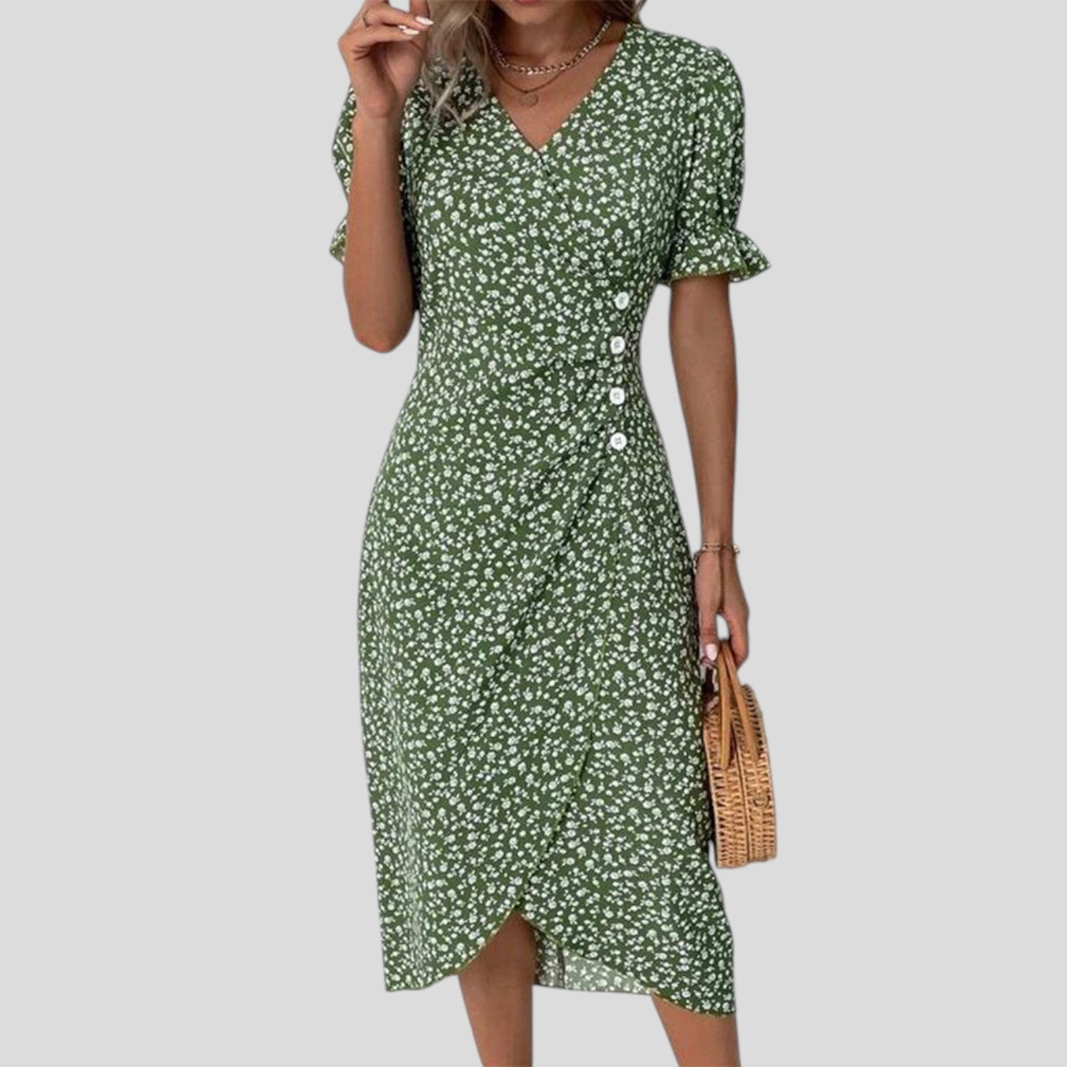 Solene™ | Elegant V-Neck Floral Dress