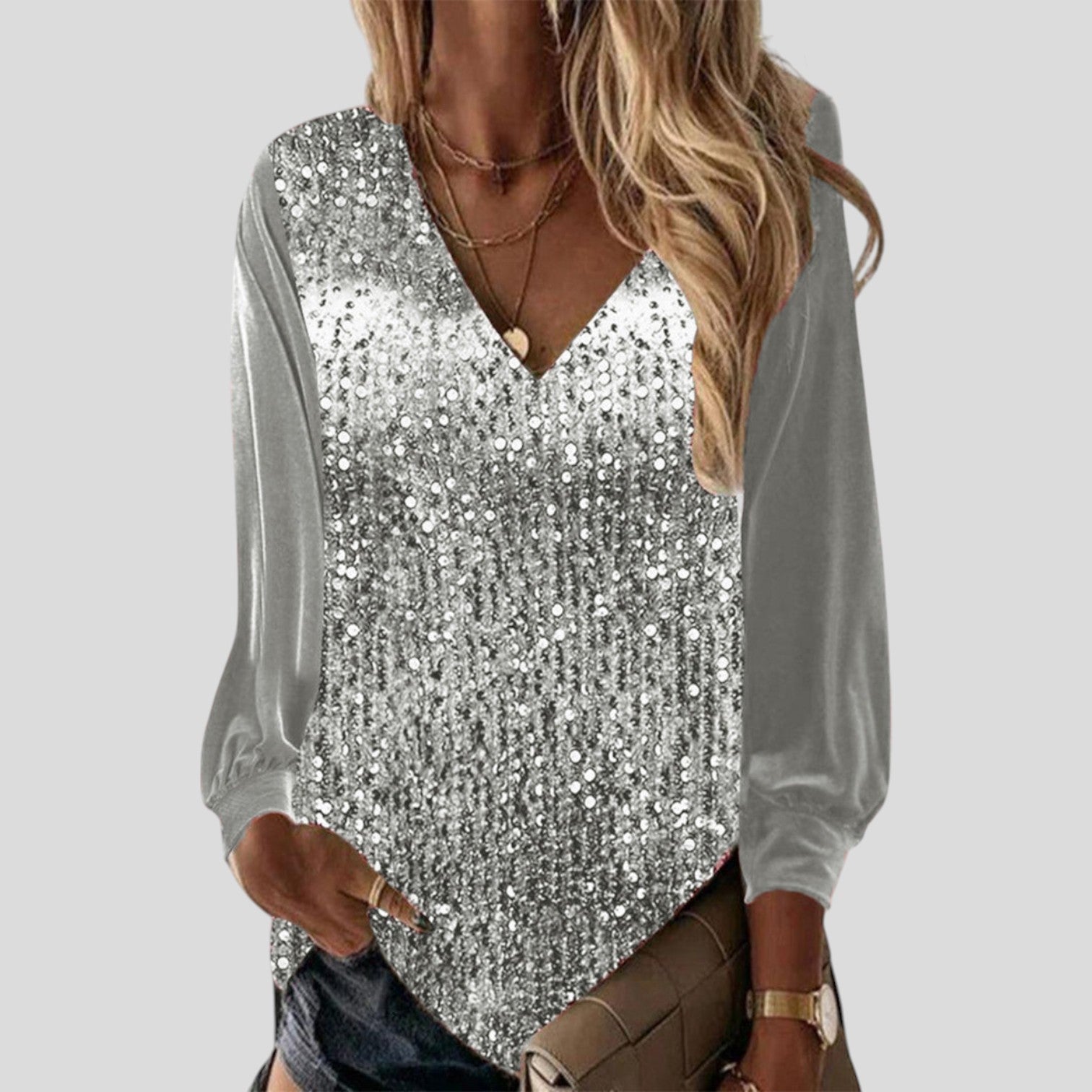 Tessa™ | Loose sequin long-sleeve blouse