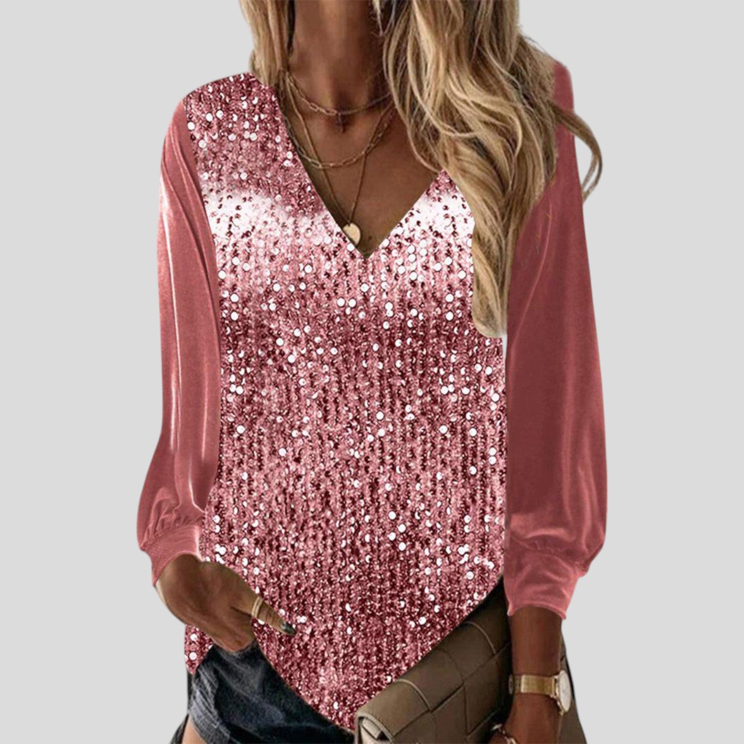 Tessa™ | Loose sequin long-sleeve blouse