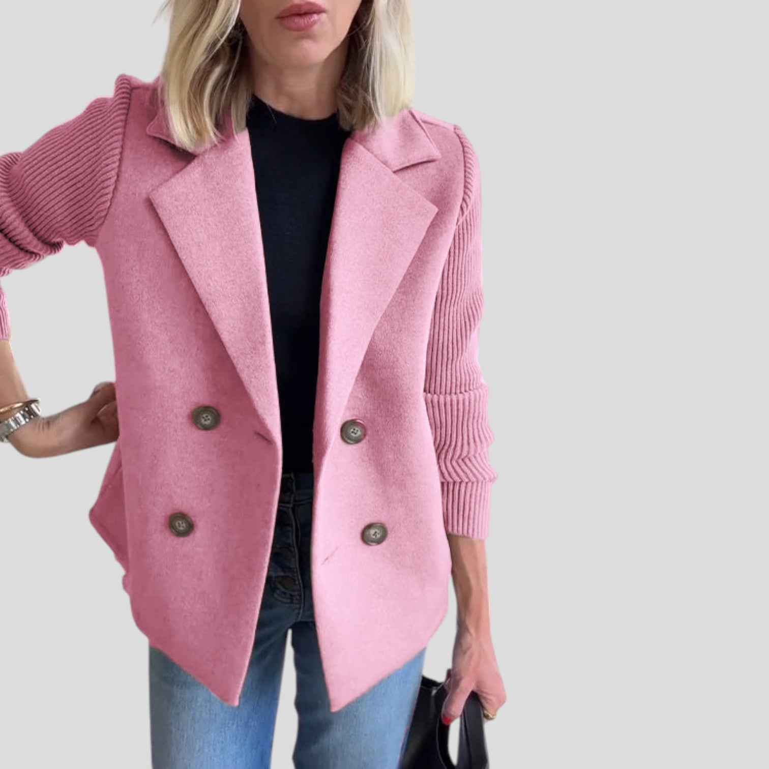 Elara™ | Chic Knit-Sleeve Blazer