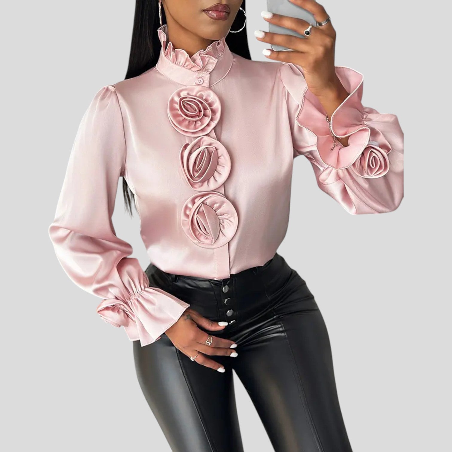 Rhea™ | Rose Decorated Top with Flared Sleeves