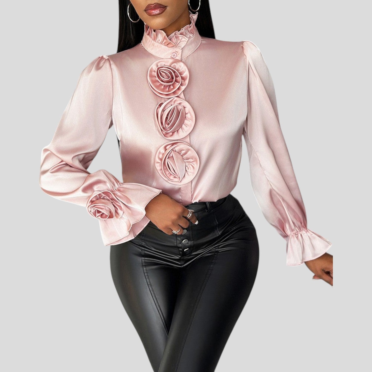 Rhea™ | Rose Decorated Top with Flared Sleeves