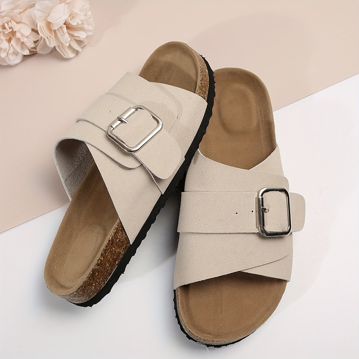 Alina™ | Comfort Beige Flat Sandals