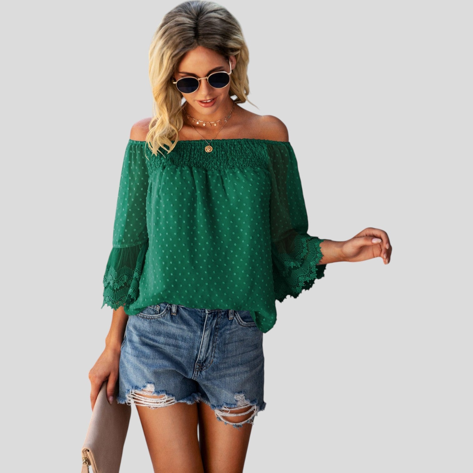 Giselle™ | Off-shoulder flares sleeve ruffle chiffon tops