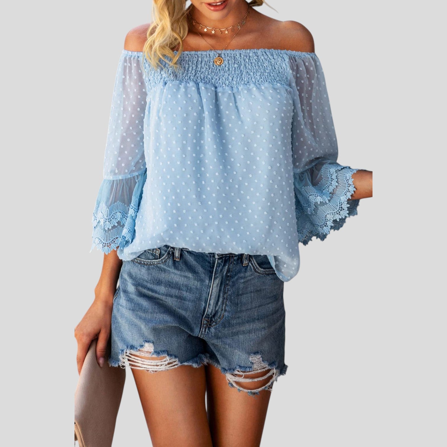 Giselle™ | Off-shoulder flares sleeve ruffle chiffon tops