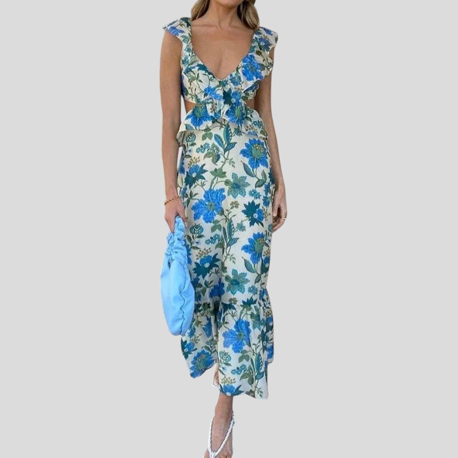 Celeste™ | Floral Lace-Up Ruffle Dress