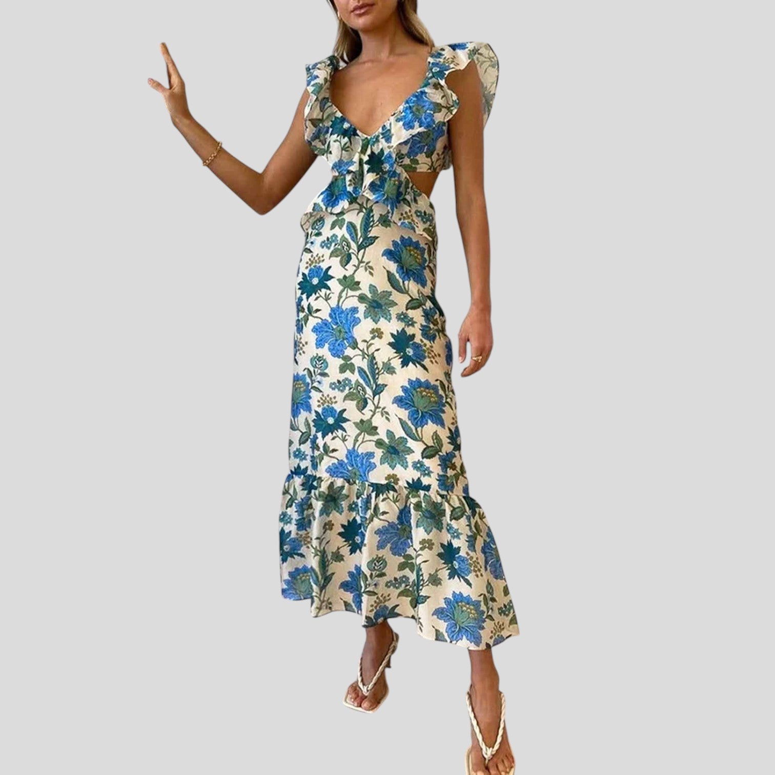 Celeste™ | Floral Lace-Up Ruffle Dress