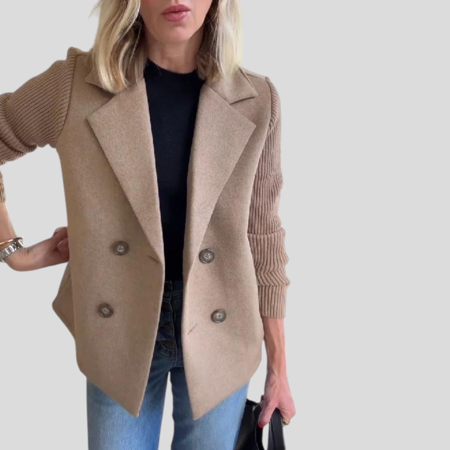 Elara™ | Chic Knit-Sleeve Blazer