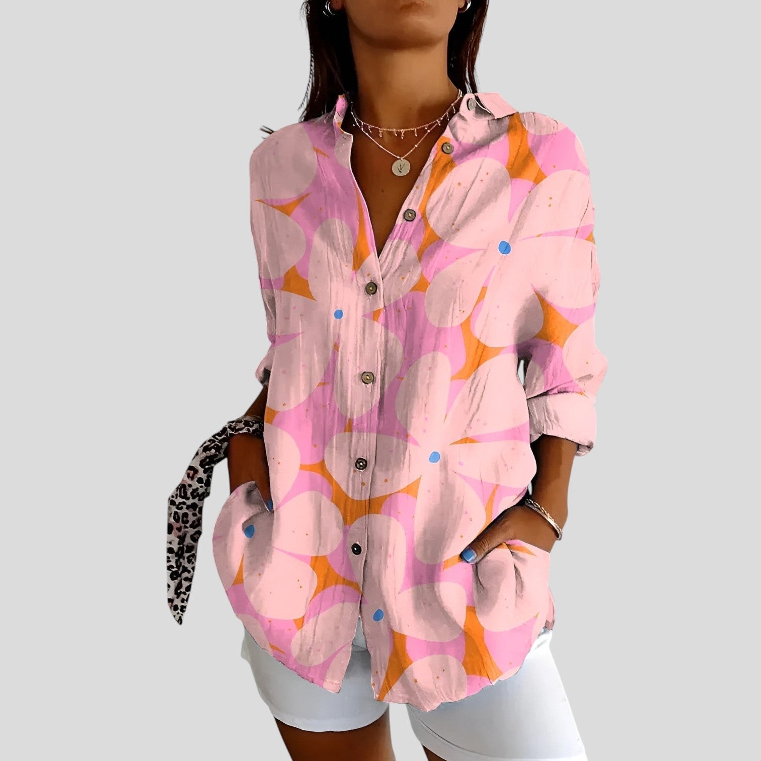 Liana™ | Longline Floral Button-Up Blouse